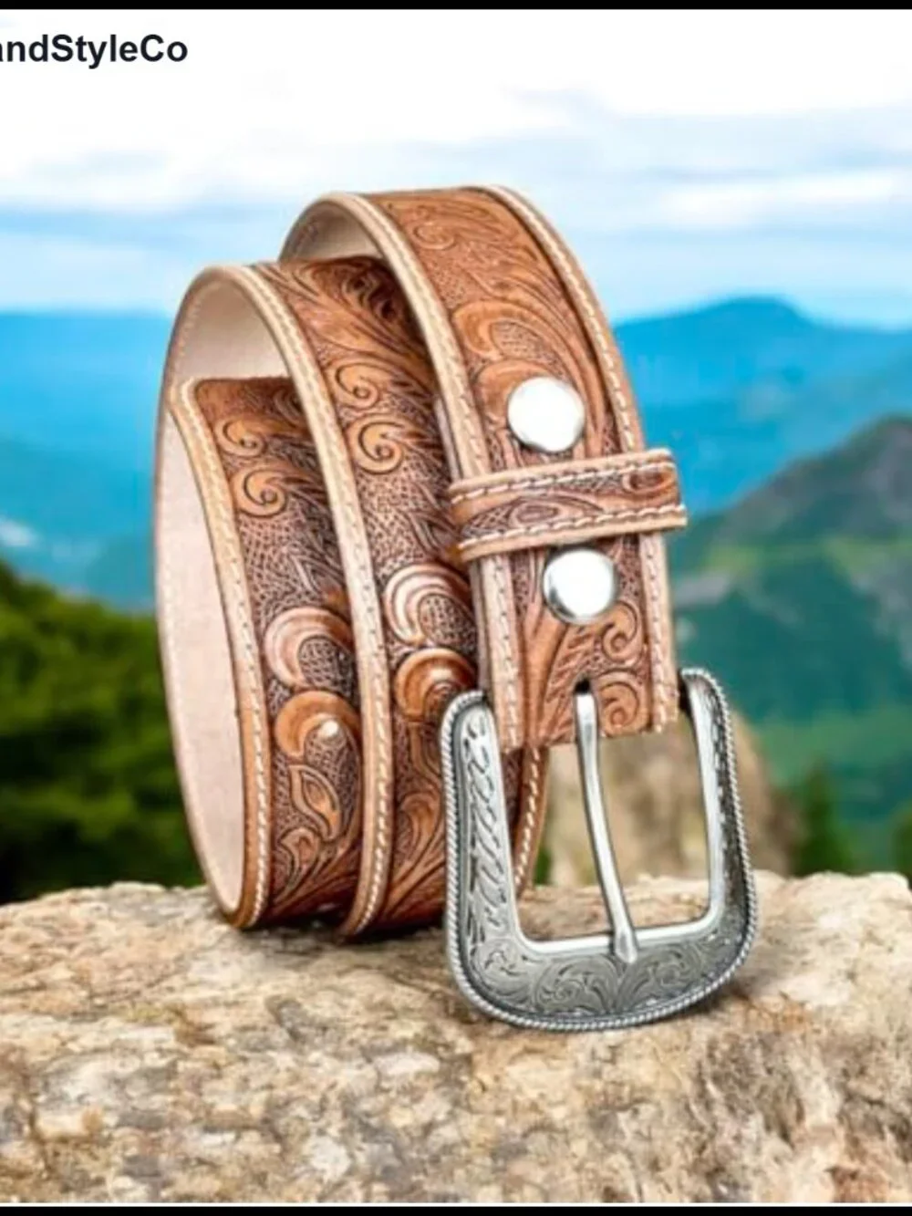 Full Grain Leather Western Cowgirl Belt Interchangeable Buckle Tooled Design